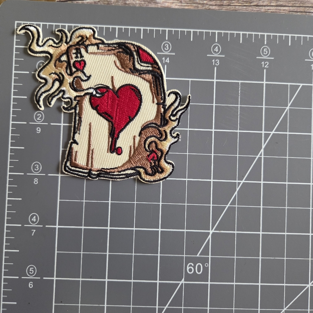Smokey Flaming Ace Poker Gambling Tattoo Punk Rockabilly Iron on Patch - Picture 2 of 2